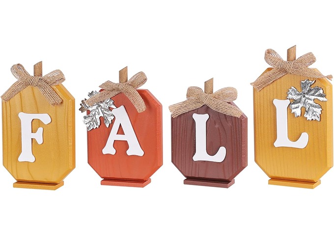 Fall Pumpkin Wooden Block Rustic Autumn Tabletop Decor Set