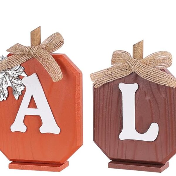 Fall Pumpkin Wooden Block Rustic Autumn Tabletop Decor Set
