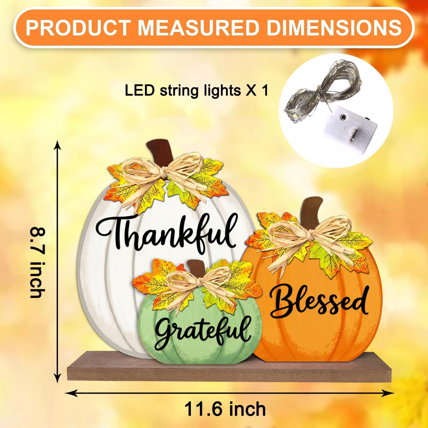 Fall Pumpkin LED Wooden Thankful Blessed Grateful Table Decor - Image 4