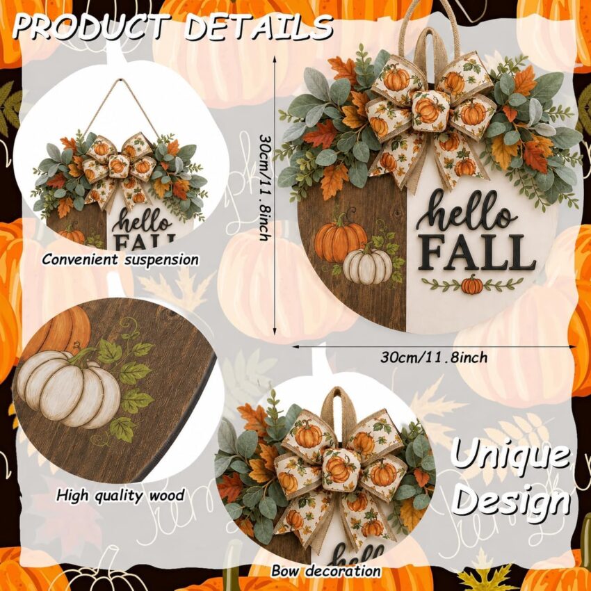 Fall Pumpkin Maple Leaf Autumn Thanksgiving Front Door Wreath