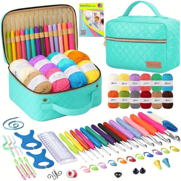 Beginner Crochet Kit with Hooks Yarn and Bag