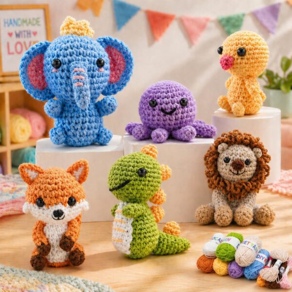 Beginner Crochet Starter Kit with Six Animal Designs