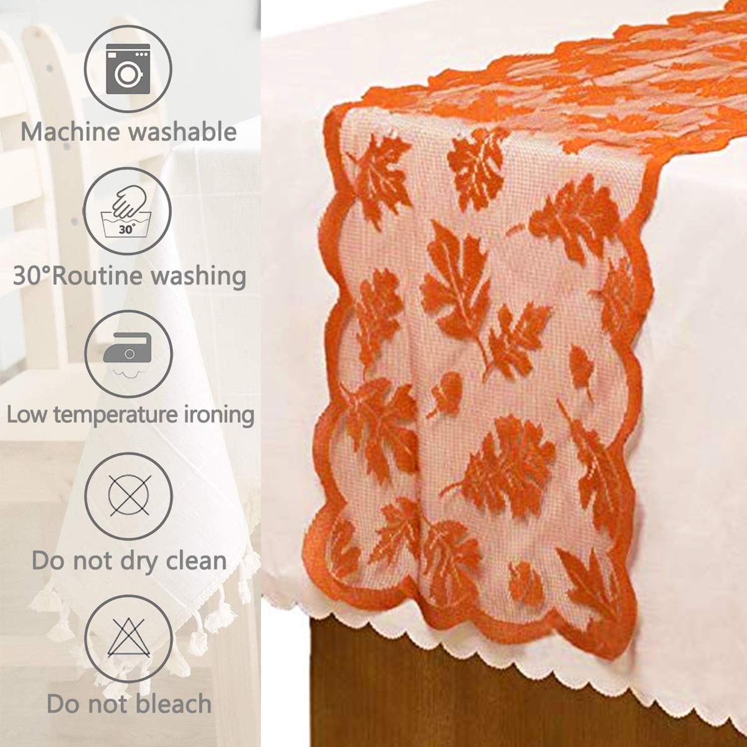 Fall Maple Leaf Lace Table Runner Autumn Seasonal Decor - Image 3
