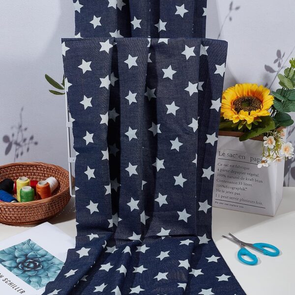 Midnight Blue Denim Cotton Fabric Stars Print