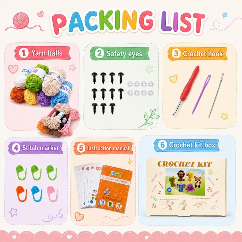 Beginner Crochet Starter Kit with Six Animal Designs