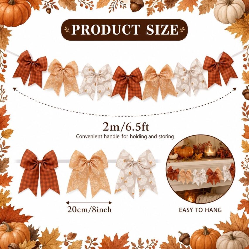 Fall Bow Garland Gingham Autumn Mantle Fireplace Banner Decor