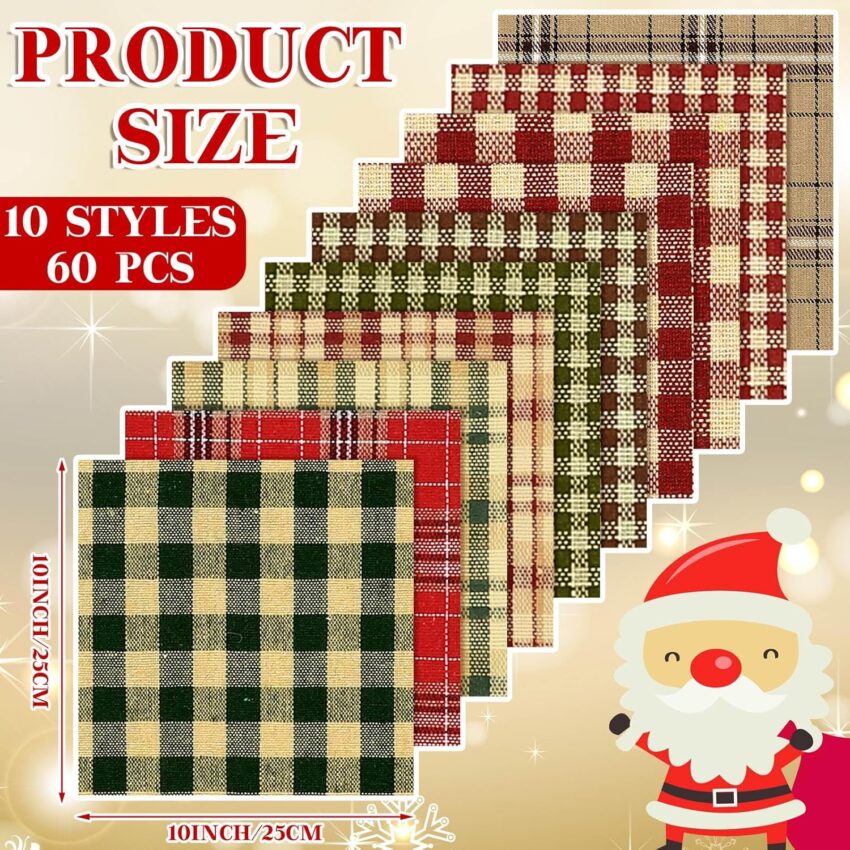 Christmas Plaid Quilting Fabric Squares 60 Pack