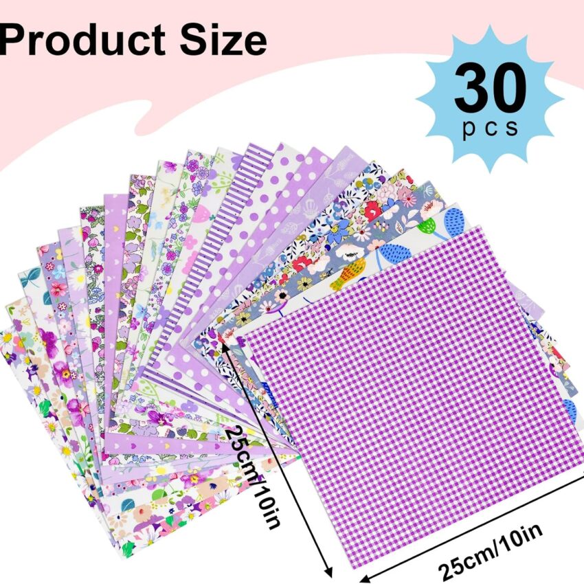 Cotton Quilting Fabric Squares 30 Pack Purple