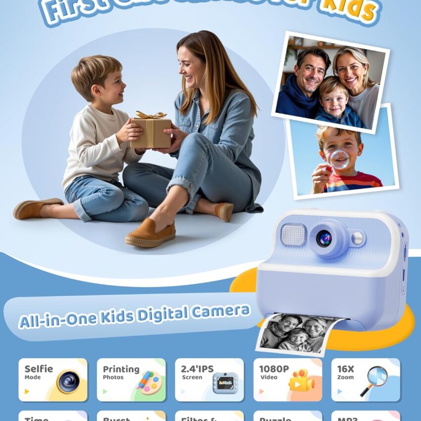 Instant Print Kids Camera Dual Selfie Craft Kit