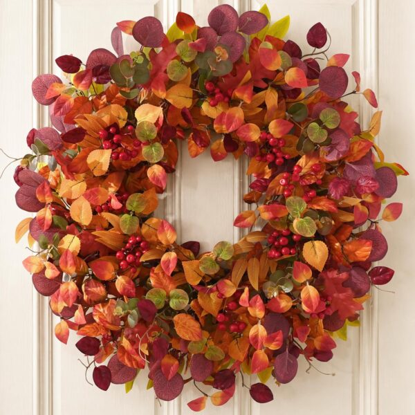 Fall Autumn Leaf Harvest Thanksgiving Front Door Wreath Decor