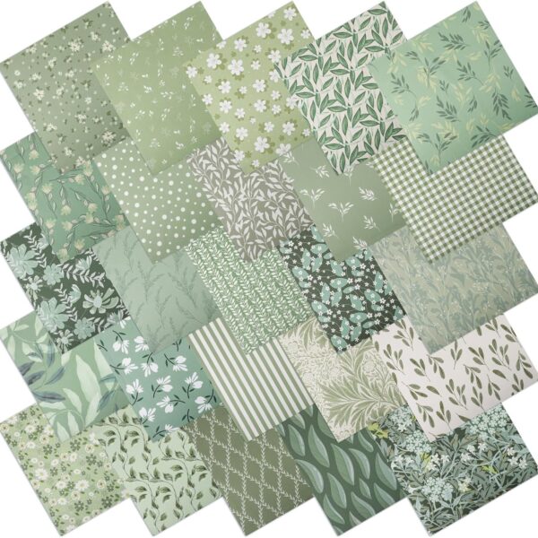 Sage Green Cotton Fabric Squares 25 Pack