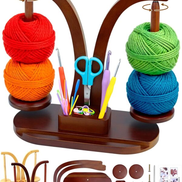 Double Magnetic Wooden Yarn Holder for Knitting