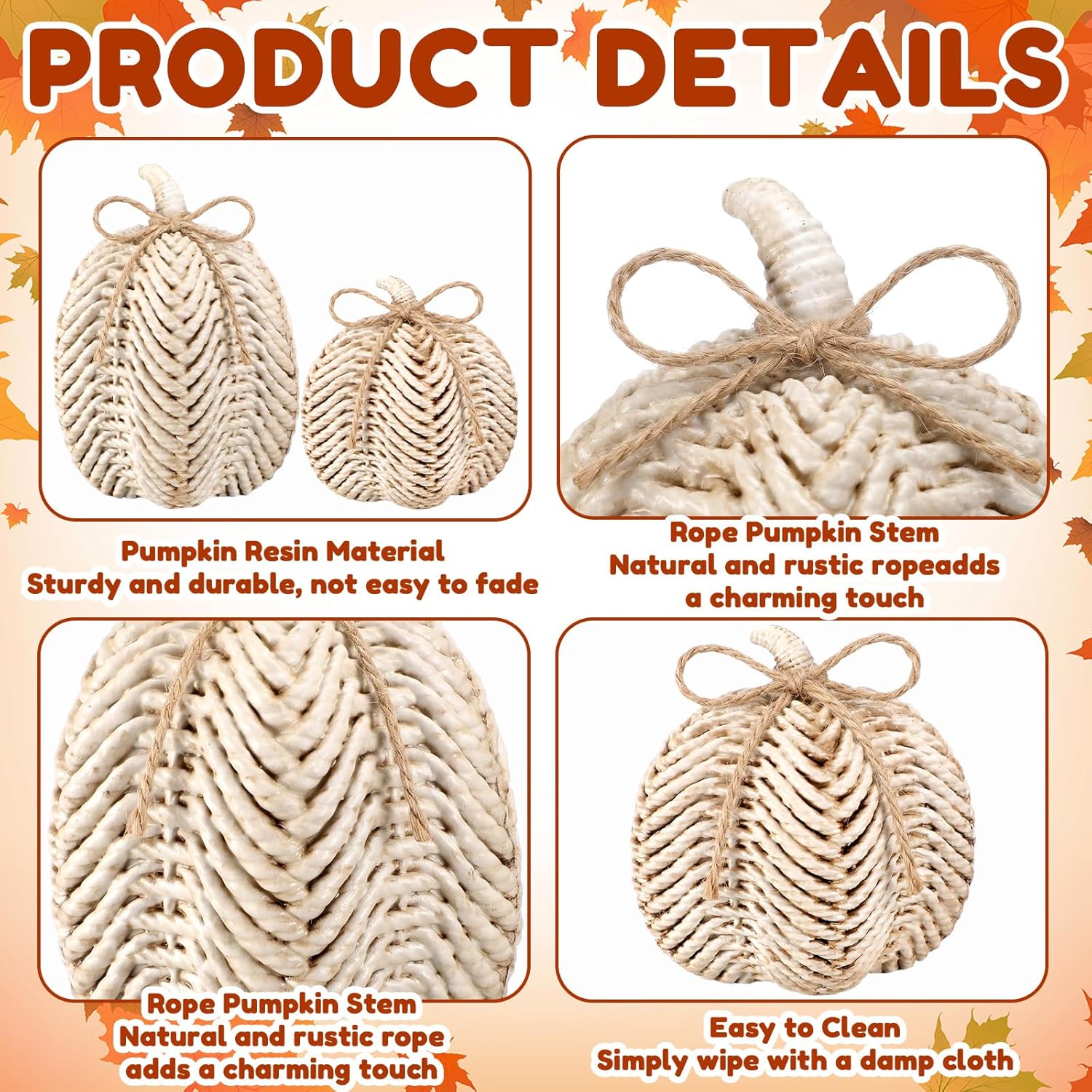 Fall Pumpkin Resin White Rattan Autumn Harvest Decor Set - Image 3