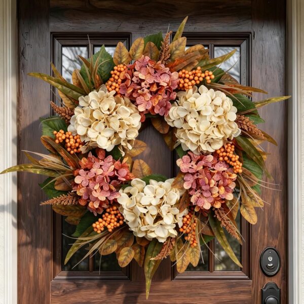 Fall Hydrangea Berry Eucalyptus Autumn Front Door Wreath Decor