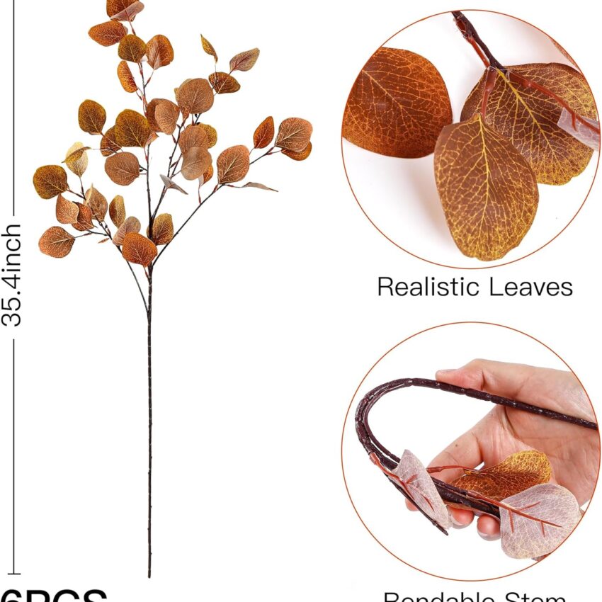 Fall Eucalyptus Stems Artificial Autumn Leaf Rustic Seasonal Decor