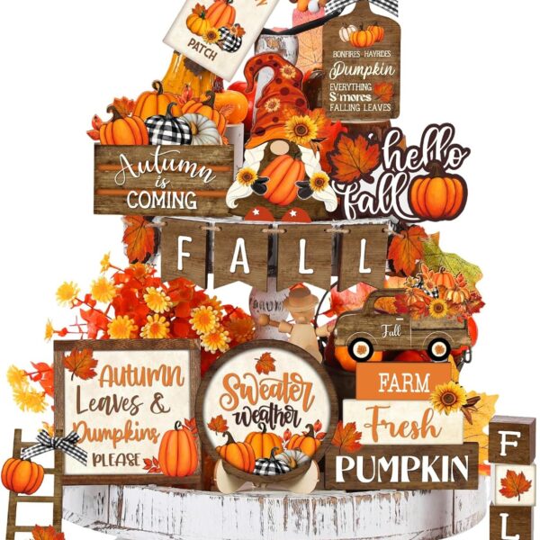 Fall Tiered Tray Rustic Pumpkin Gnome Autumn Decor Set