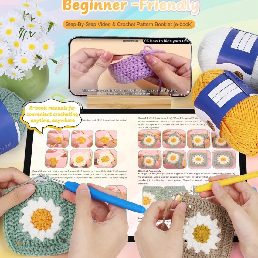 Crochet Kit Beginners Granny Square Blanket Tutorial