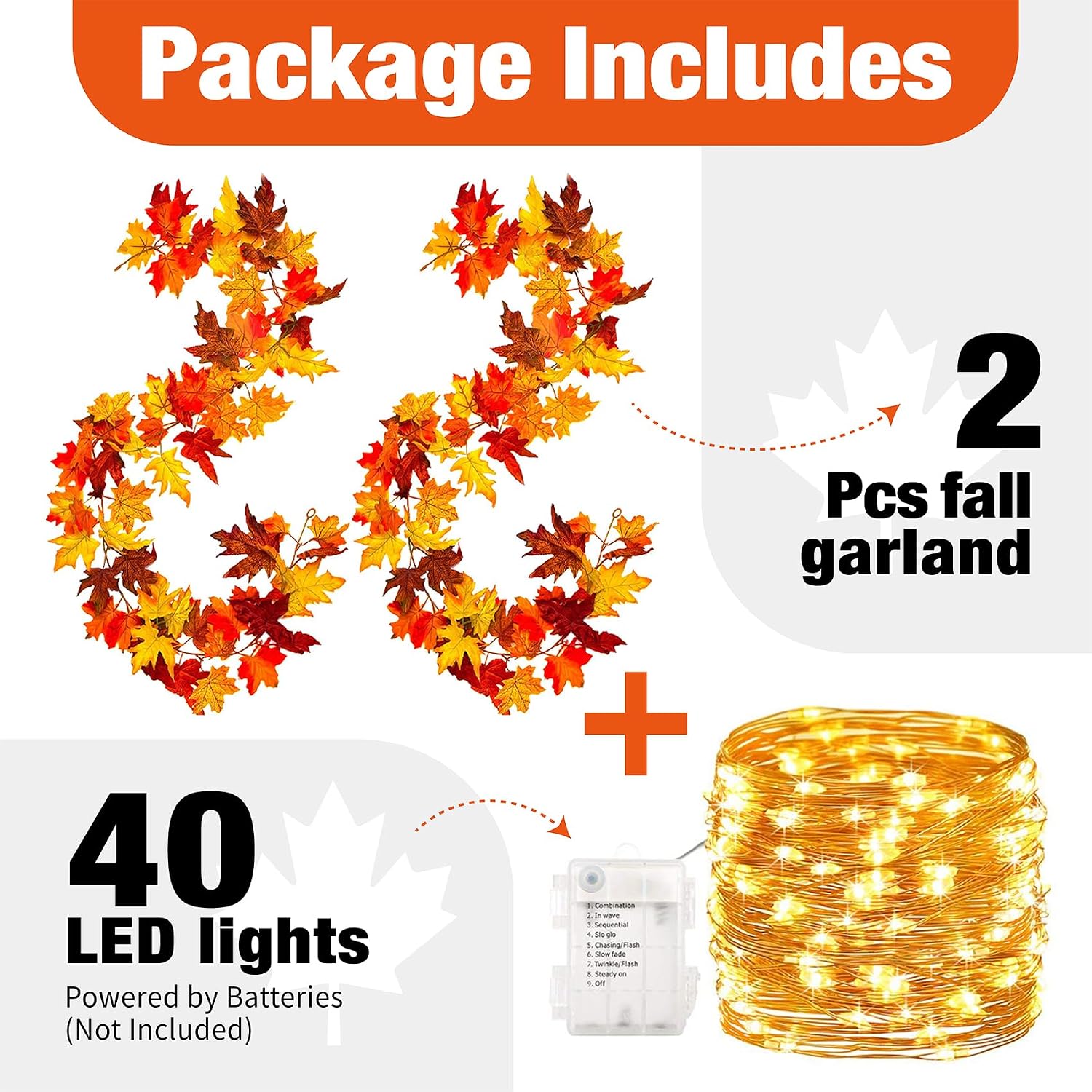 Fall Maple Garland LED String Light Autumn Seasonal Decor - Image 3