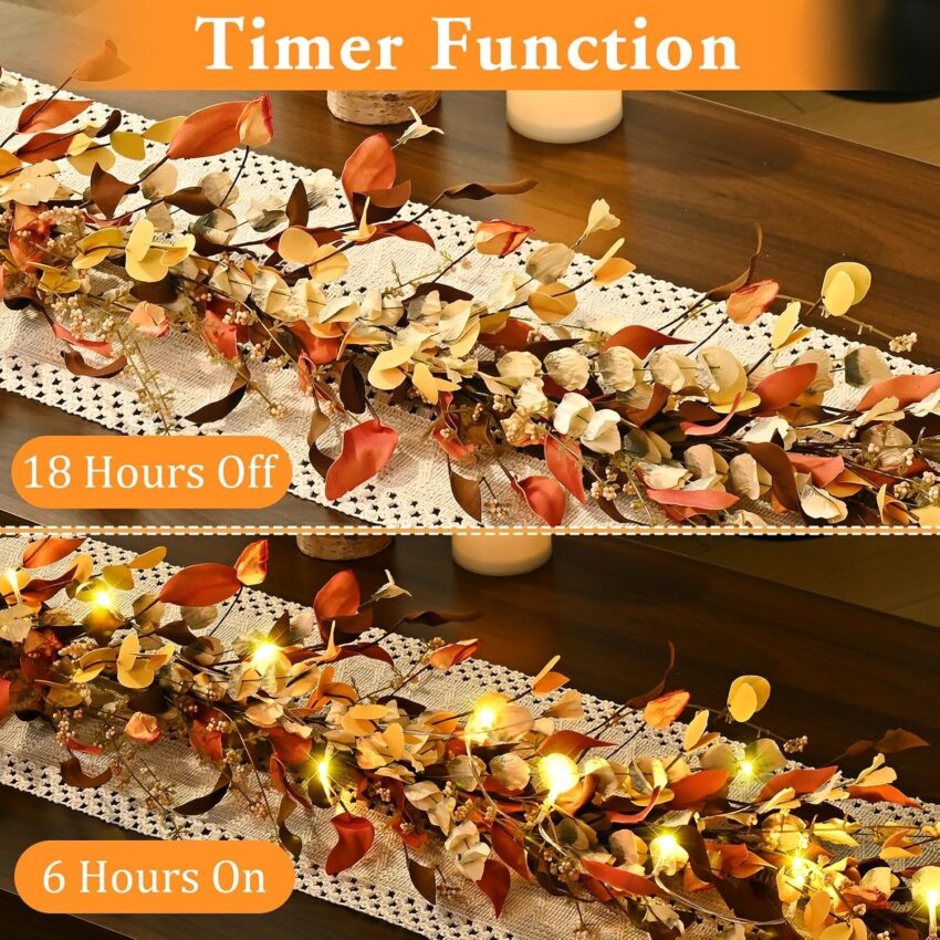 Fall Eucalyptus Leaf Garland Lighted Autumn Thanksgiving Home Decor