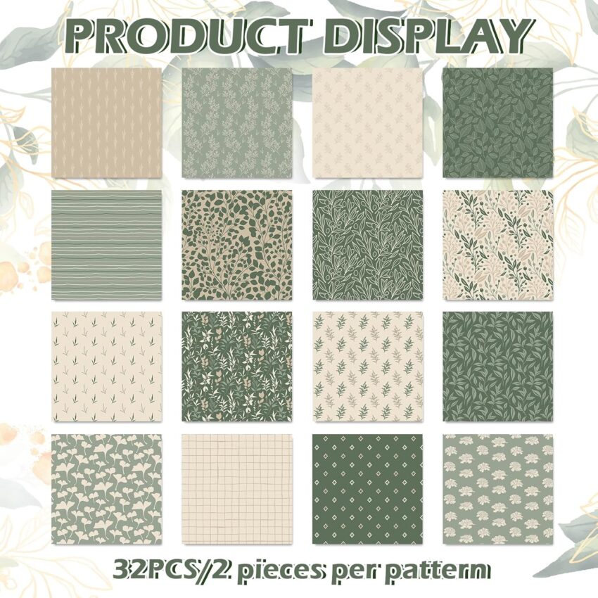 Sage Green Floral Cotton Fabric Squares 32