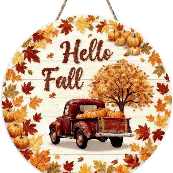 Fall Pumpkin Maple Leaf Wooden Autumn Welcome Door Sign