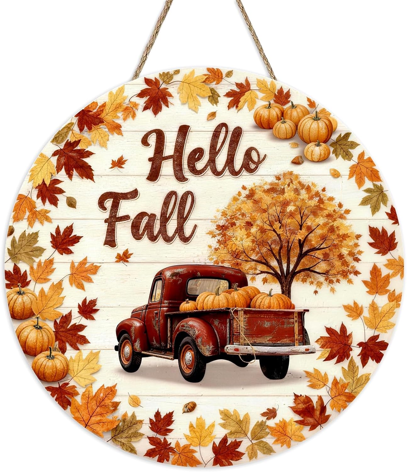 Fall Pumpkin Maple Leaf Wooden Autumn Welcome Door Sign