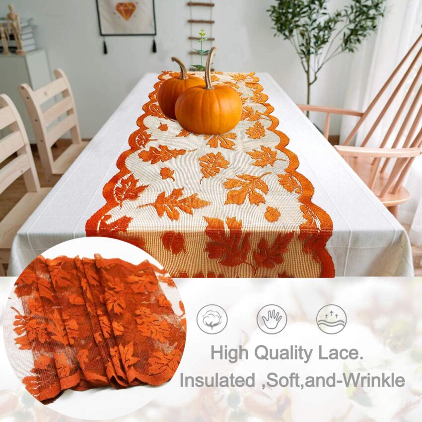 Fall Maple Leaf Lace Table Runner Autumn Seasonal Decor