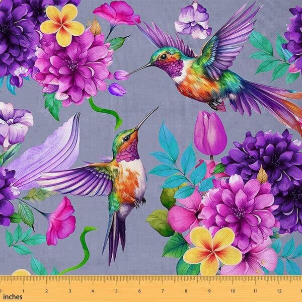 Purple Gray Hummingbird Outdoor Upholstery Fabric Yard