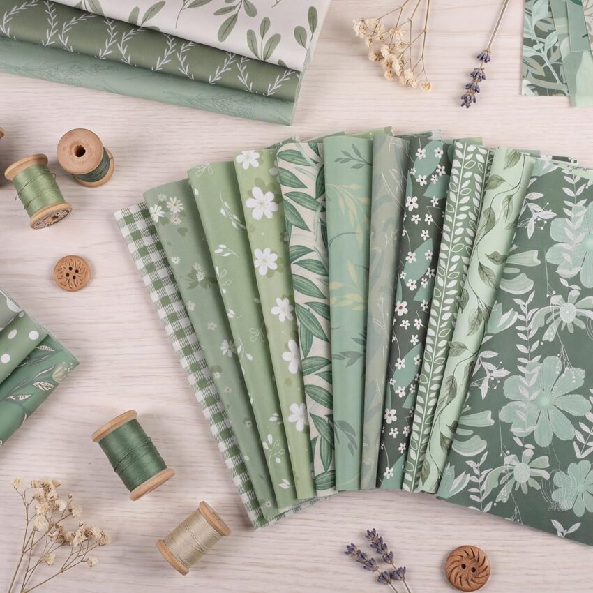 Sage Green Cotton Fabric Squares 25 Pack
