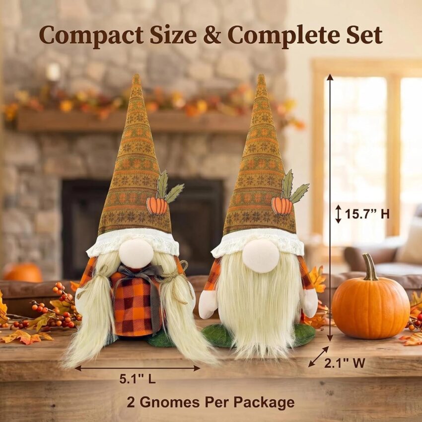 Fall Gnome Pumpkin Rustic Autumn Thanksgiving Tabletop Decor Set