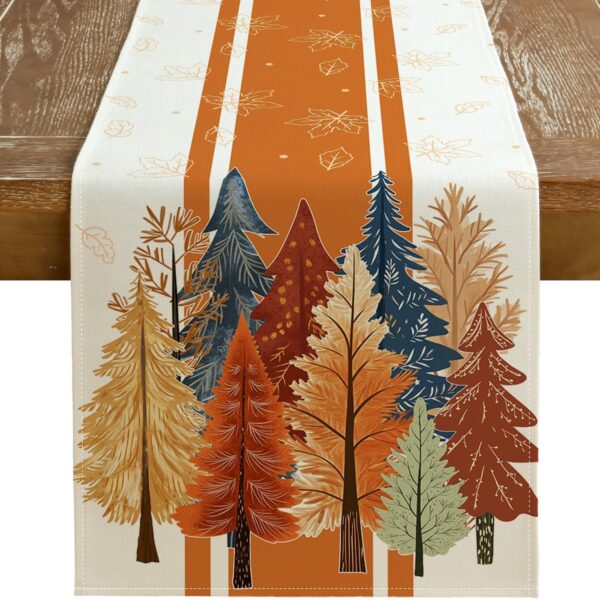 Fall Watercolor Maple Leaf Rustic Farmhouse Table Runner Decor