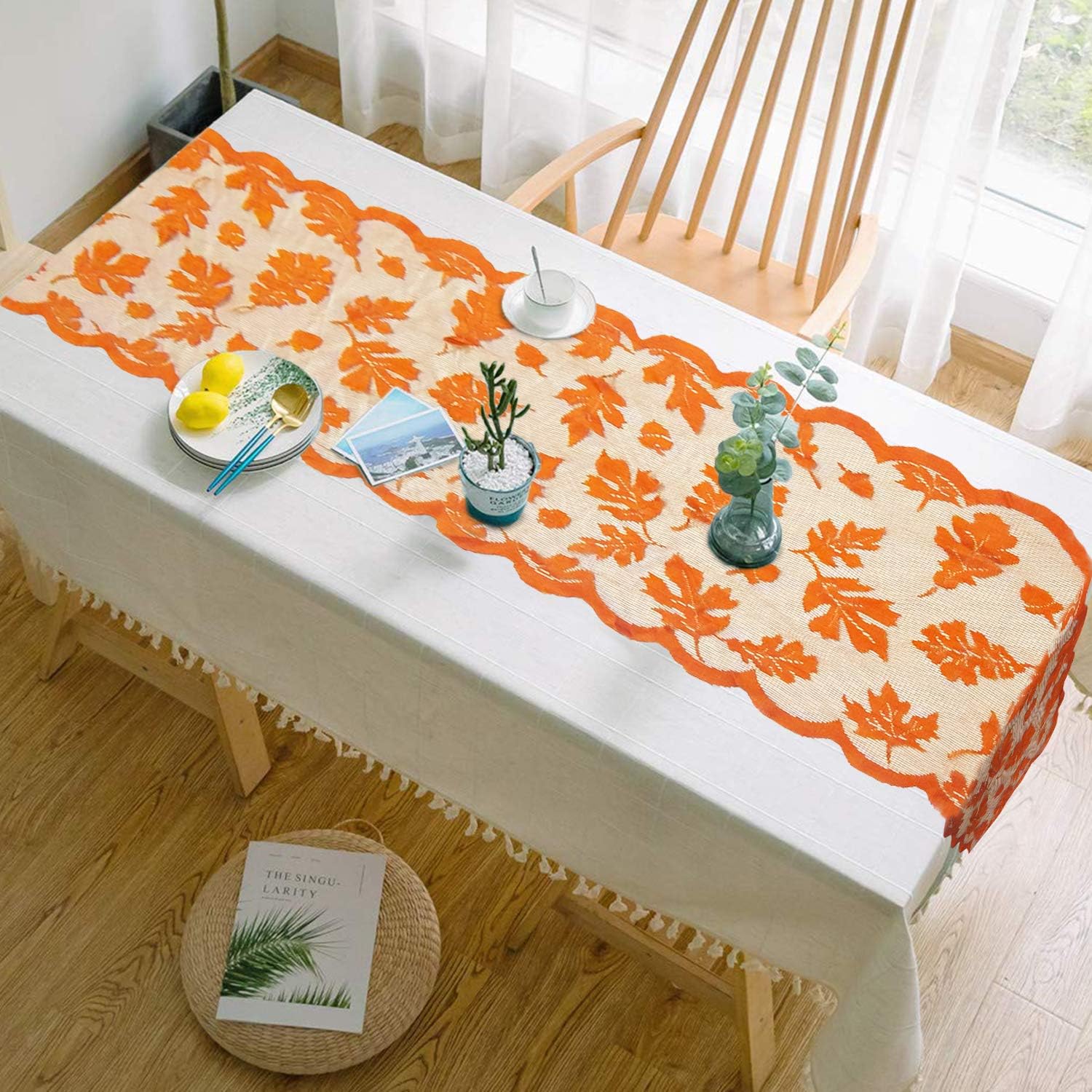 Fall Maple Leaf Lace Table Runner Autumn Seasonal Decor - Image 4