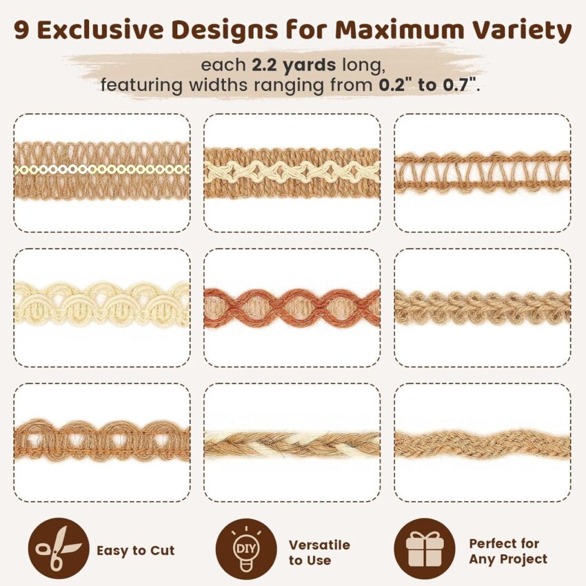 Rustic Jute Lace Crafting Ribbon Nine Rolls