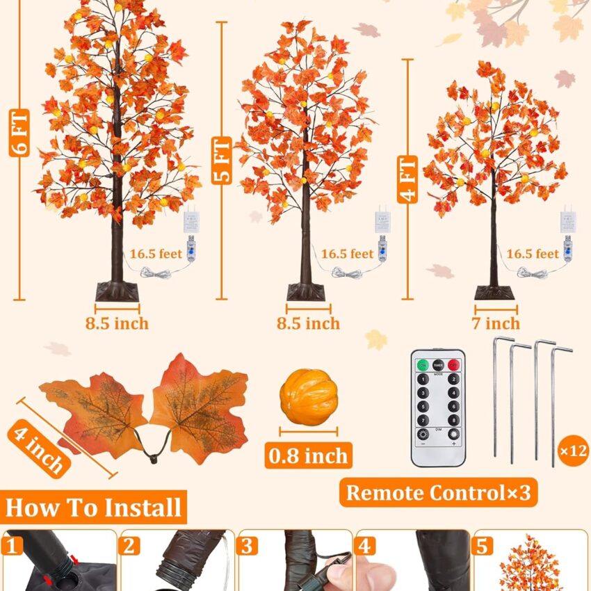 Fall Lighted Maple Tree LED Autumn Indoor Outdoor Decor