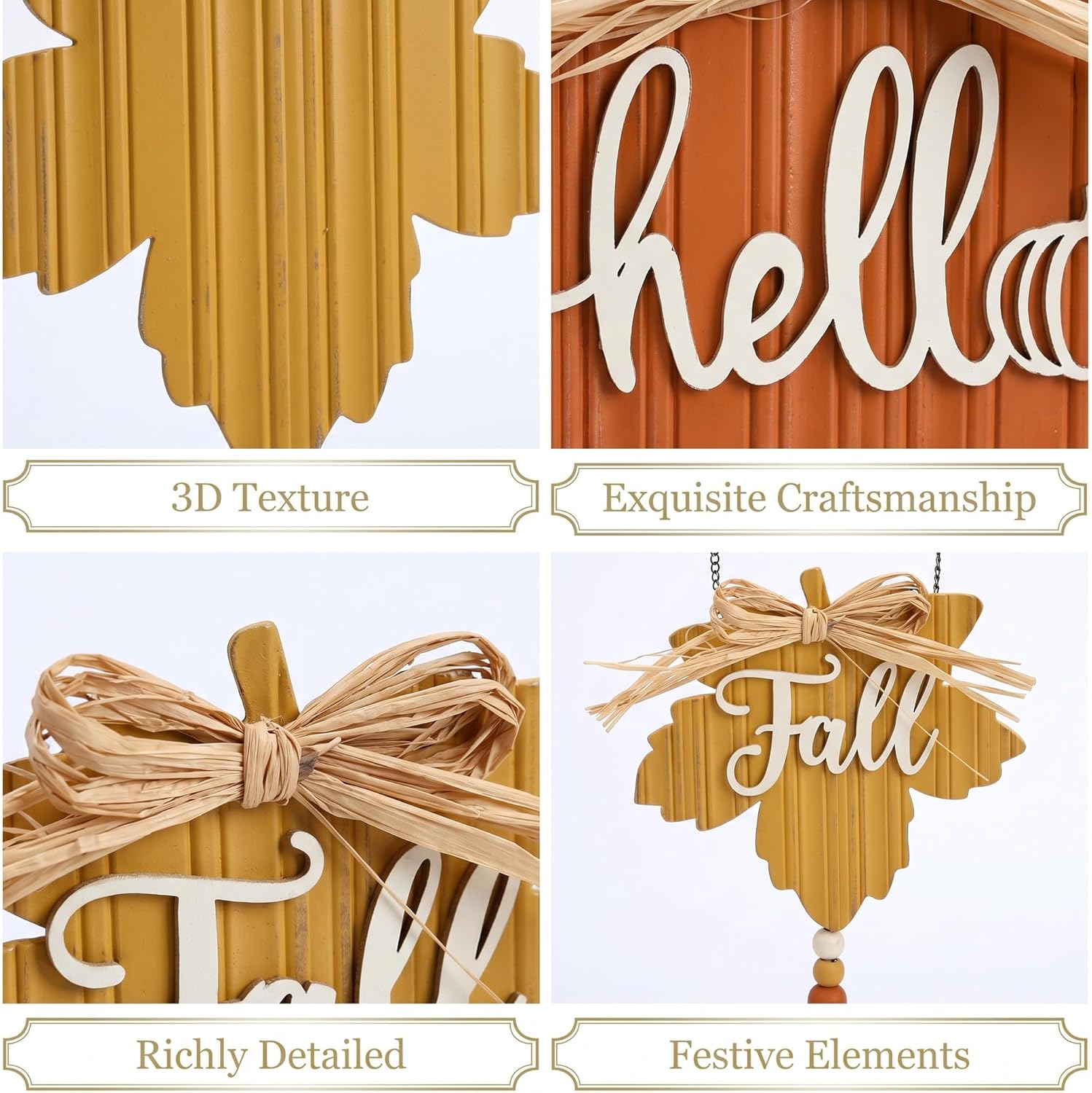 Fall Pumpkin Maple Leaf Rustic Wooden Autumn Wall Wreath - Image 3
