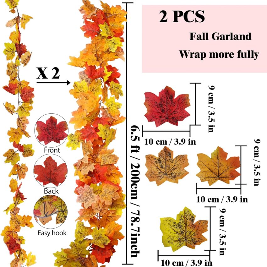 Artificial Fall Maple Leaf Garland Autumn Home Seasonal Decor