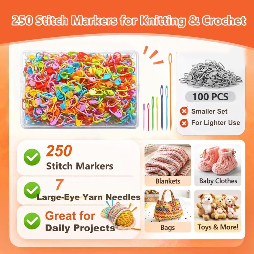 Locking Plastic Crochet Stitch Markers with Needles
