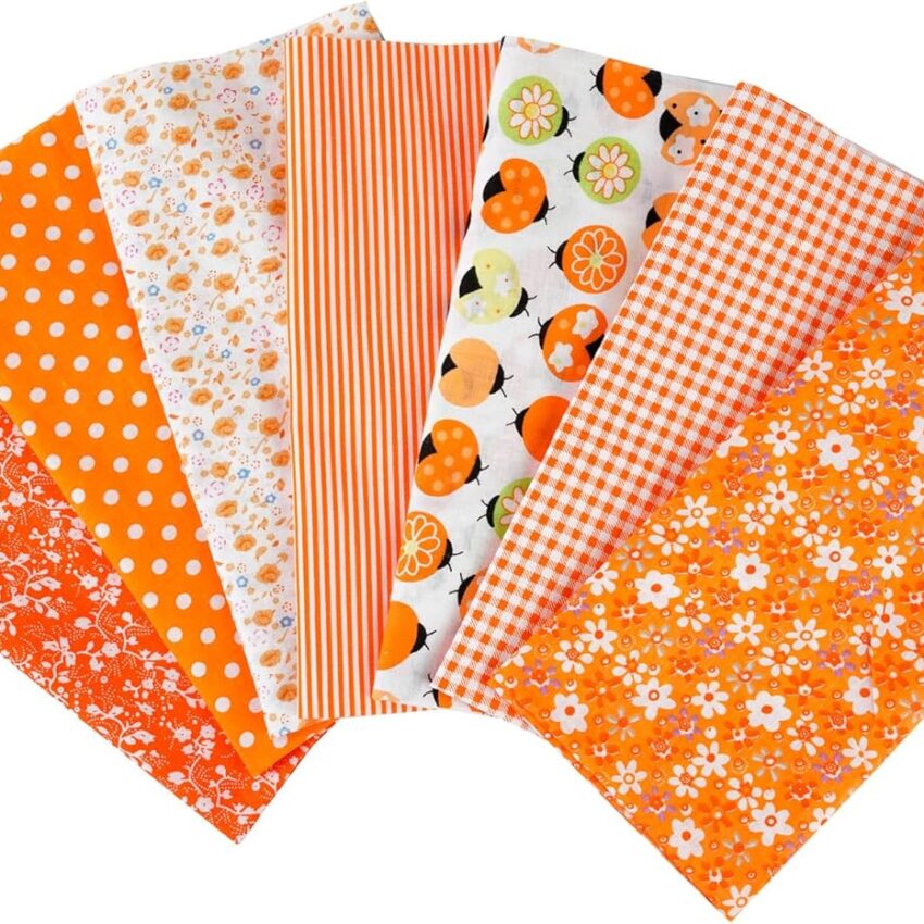 Orange Floral Cotton Crafting Fabric Precut Squares
