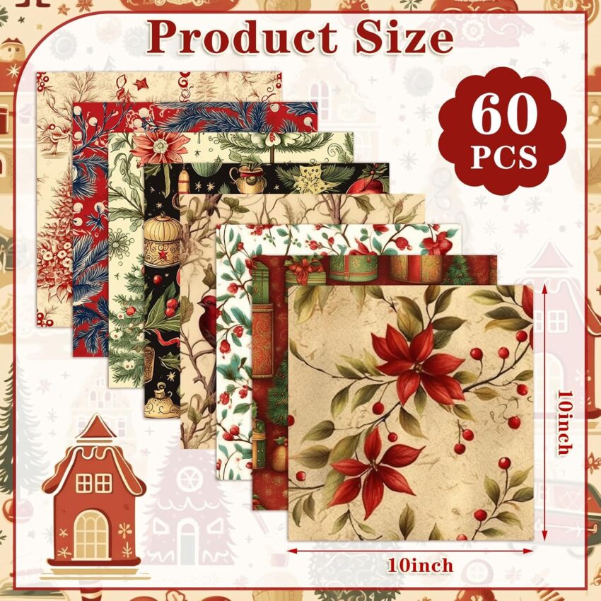 Christmas Cotton Quilting Fabric Squares 60 Pack