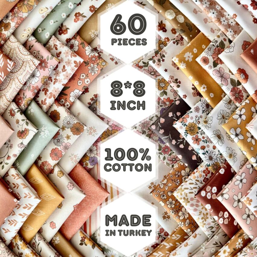 Vintage Floral Cotton Fabric Squares 60 Pack