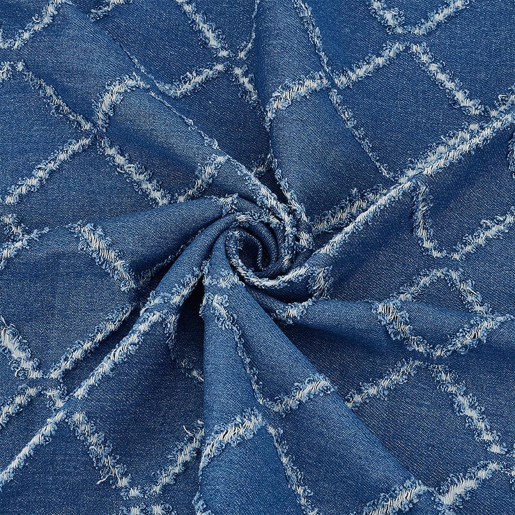 Blue Denim Cotton Fabric Geometric Check Yard