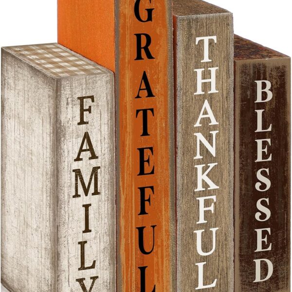 Fall Wooden Book Stack Thankful Autumn Harvest Table Decor
