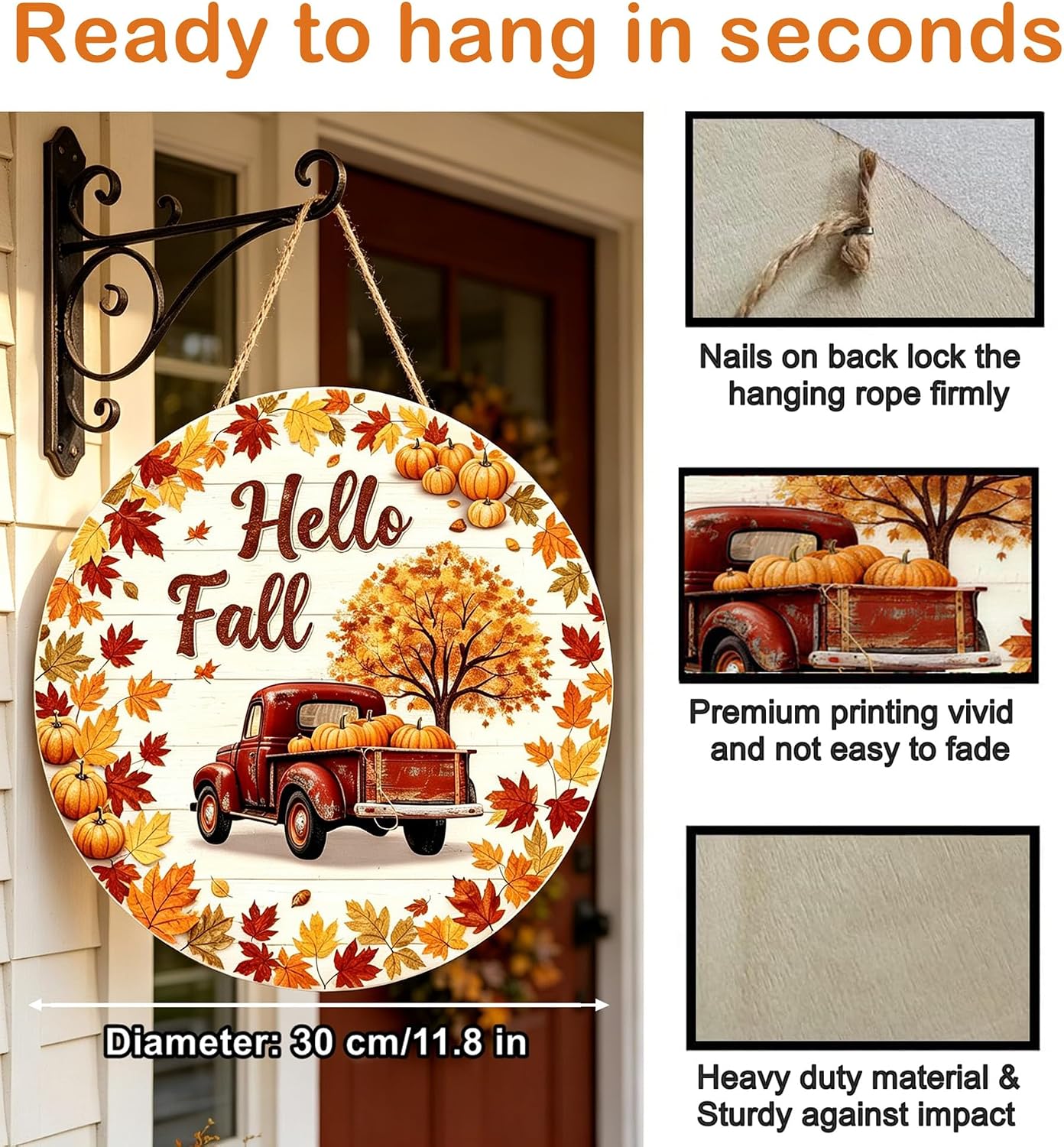 Fall Pumpkin Maple Leaf Wooden Autumn Welcome Door Sign - Image 4