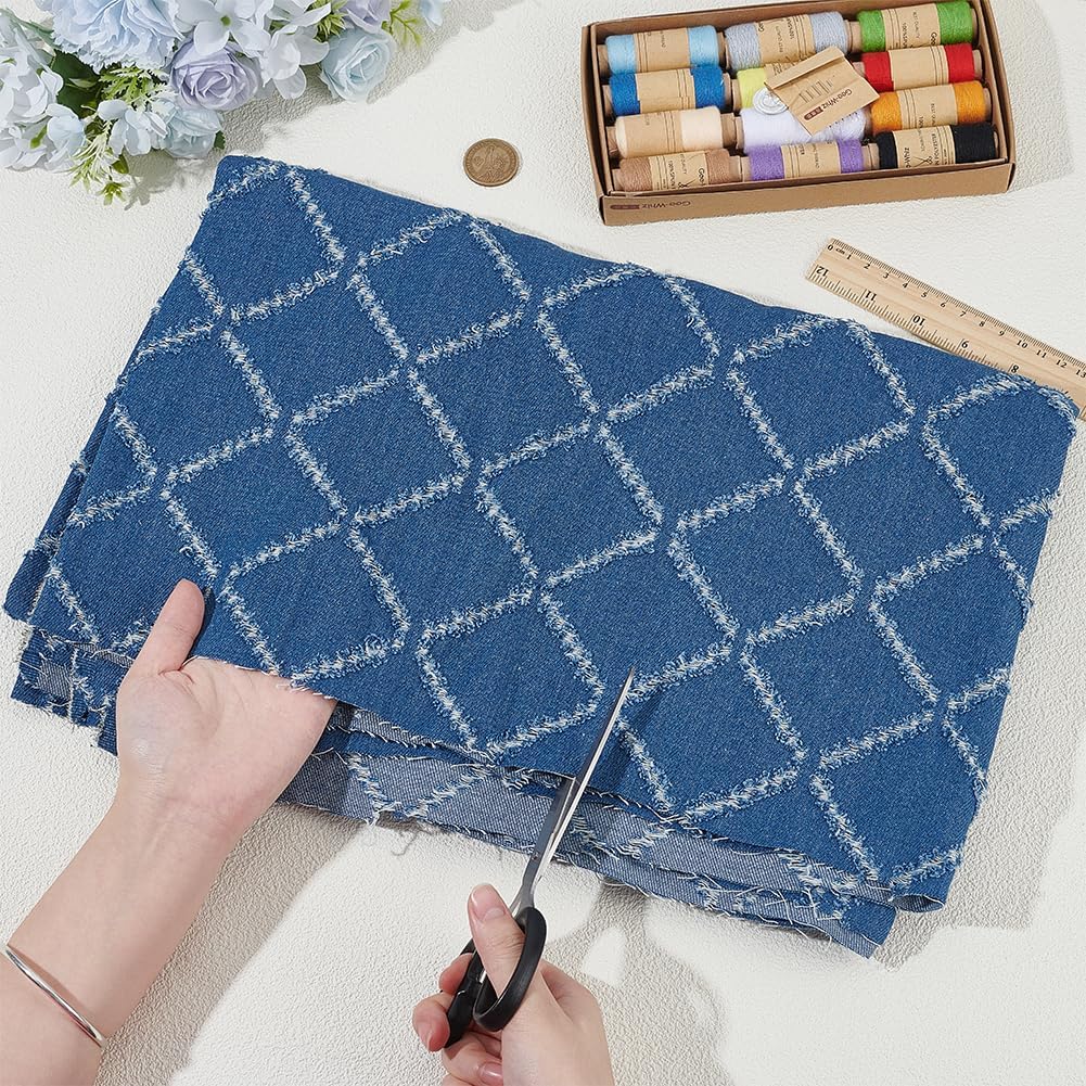 Blue Denim Cotton Fabric Geometric Check Yard - Image 3