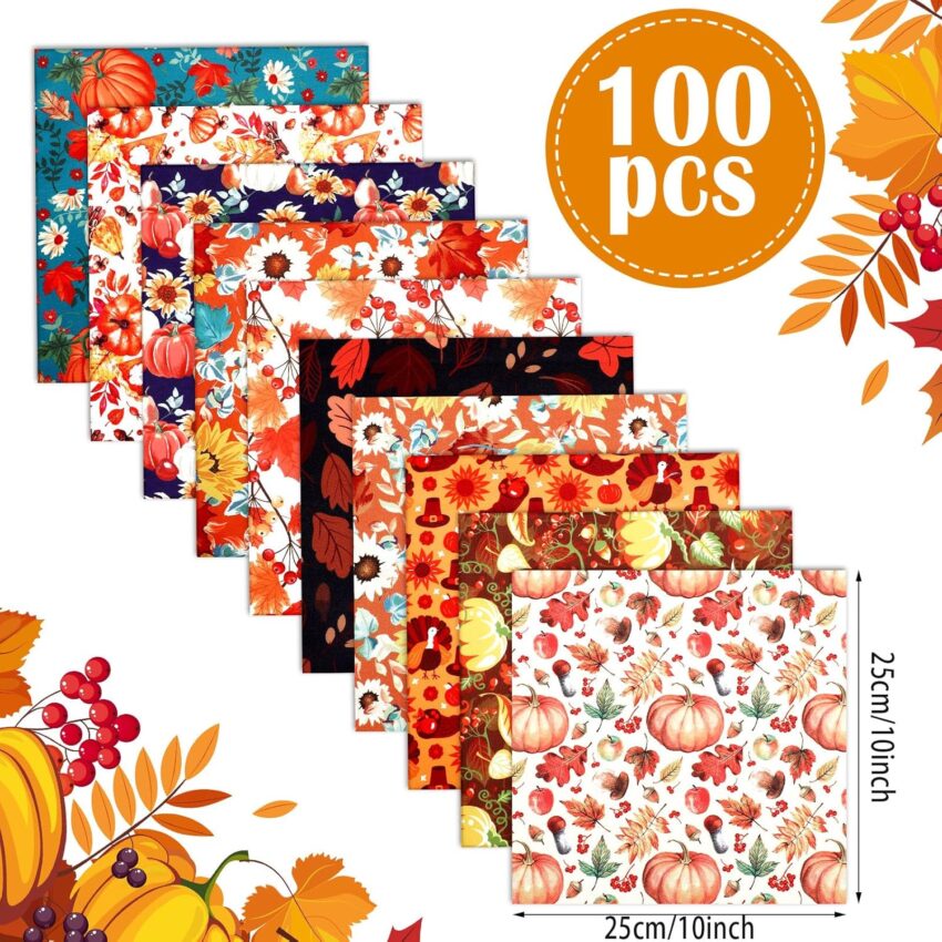 Thanksgiving Pumpkin Maple Leaf Crafting Fabric Squares