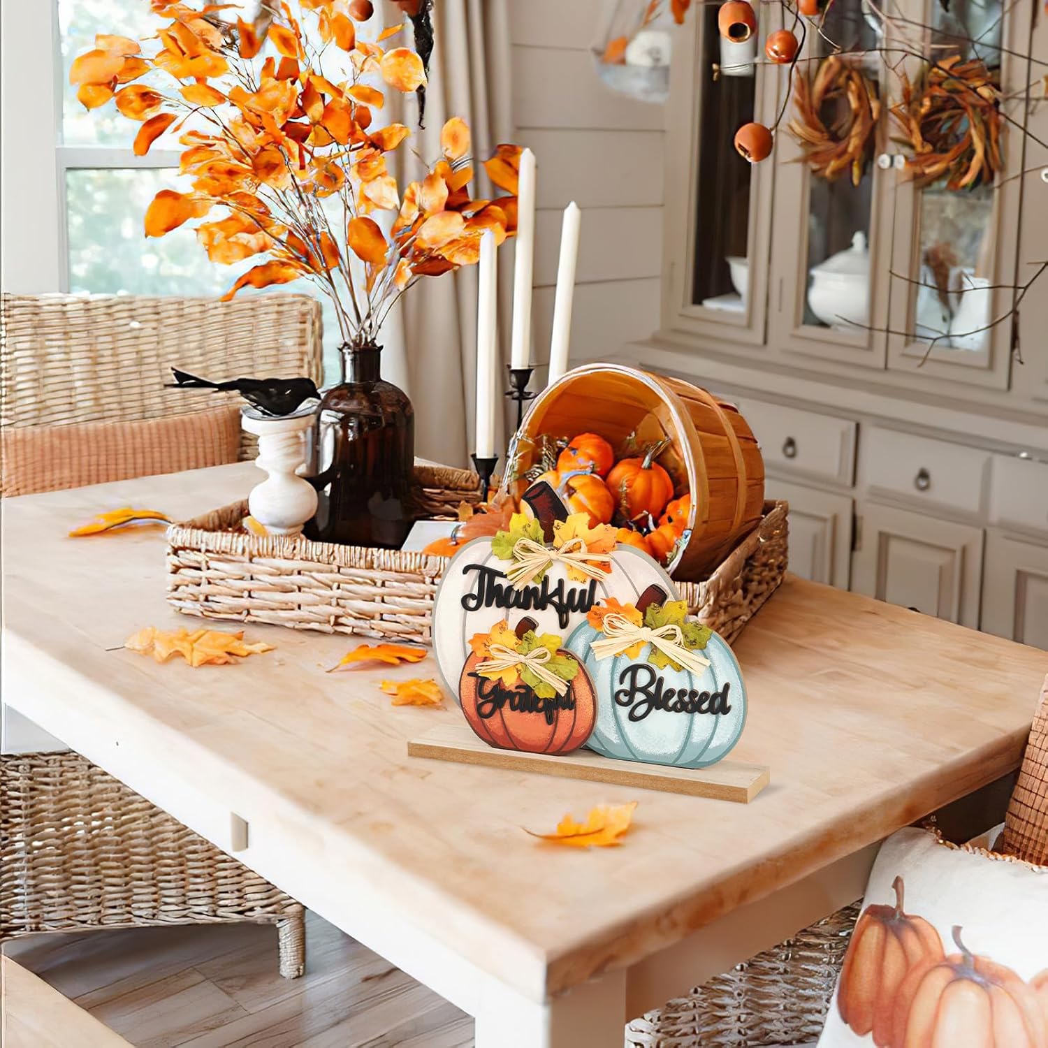 Fall Pumpkin Wooden Thankful Blessed Grateful Autumn Table Decor - Image 4