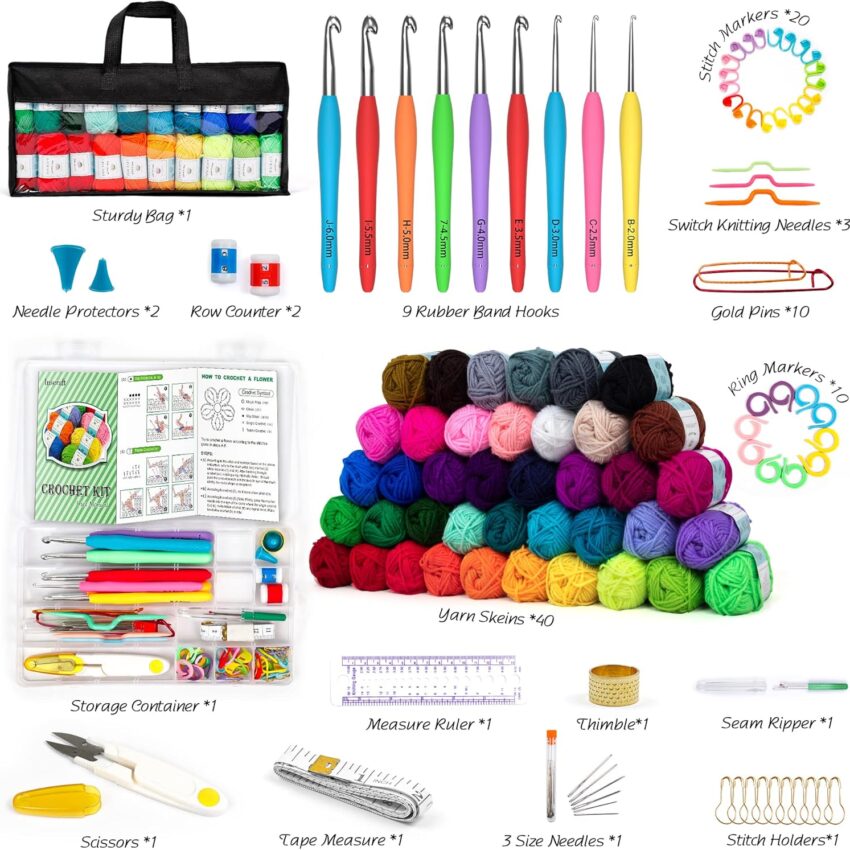 Crochet Kit with Yarn Ergonomic Hooks Beginner Set
