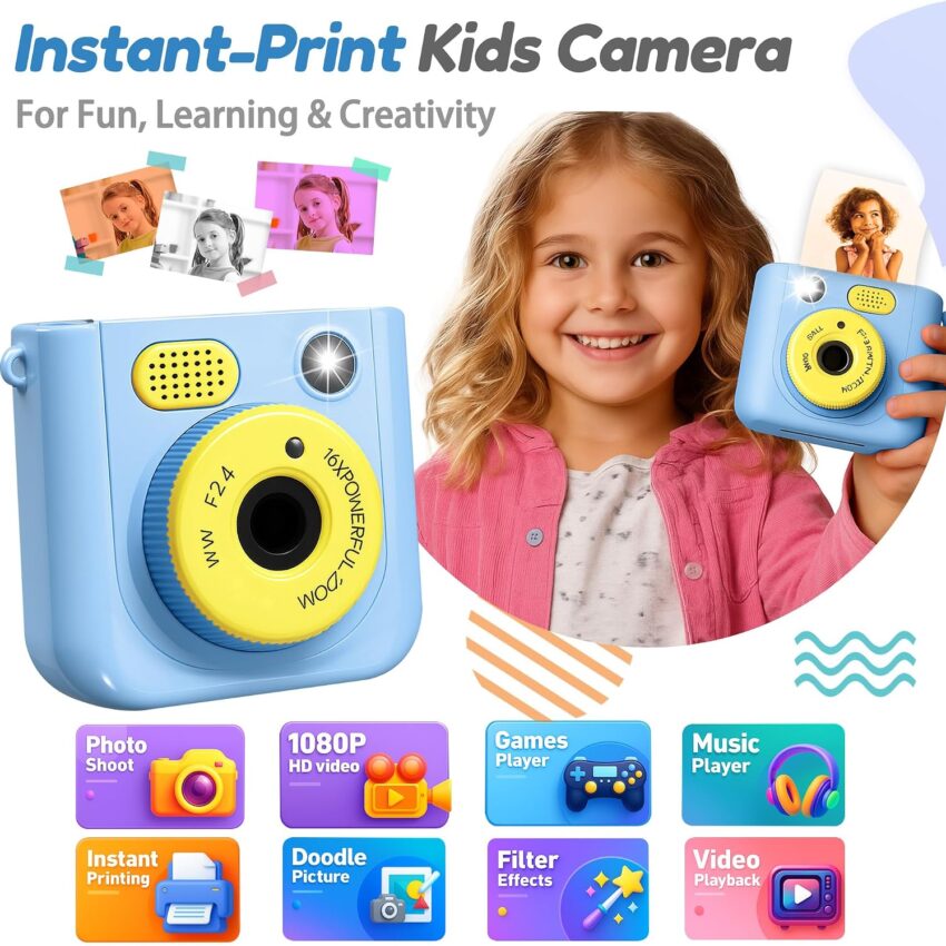 Kids Instant Print Camera 48MP Digital Craft Kit