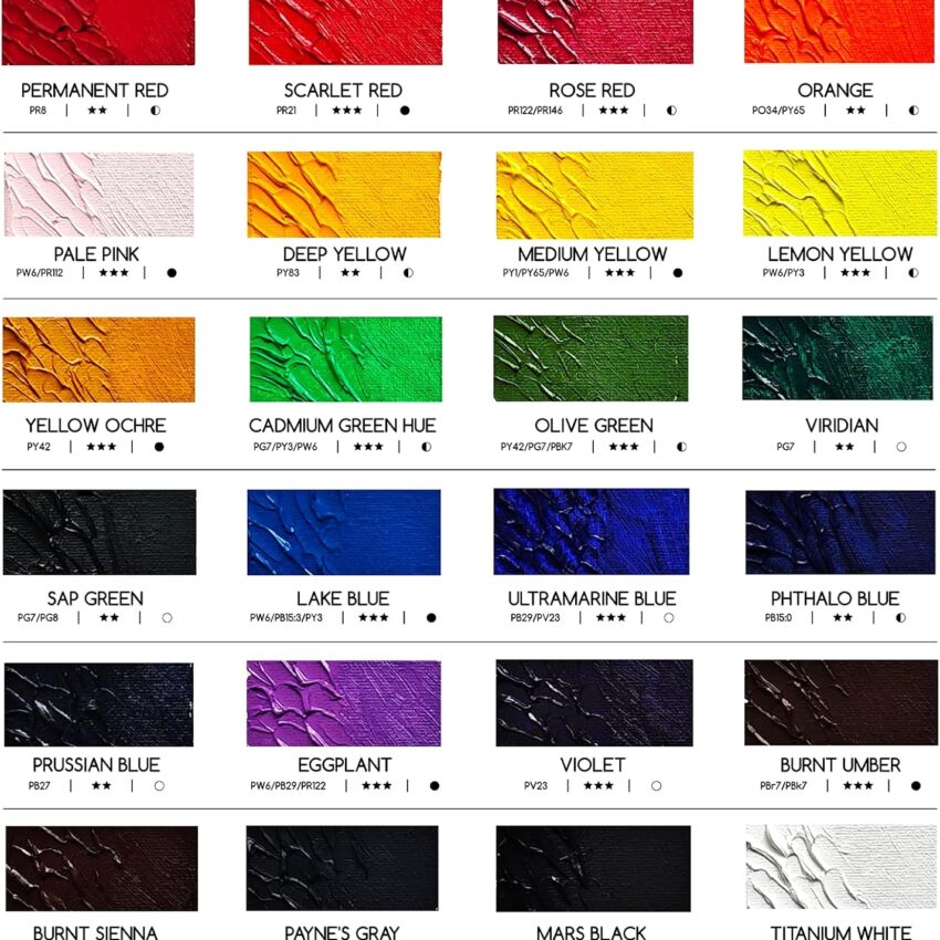 24 Color Oil Paint Tubes for Canvas Painting