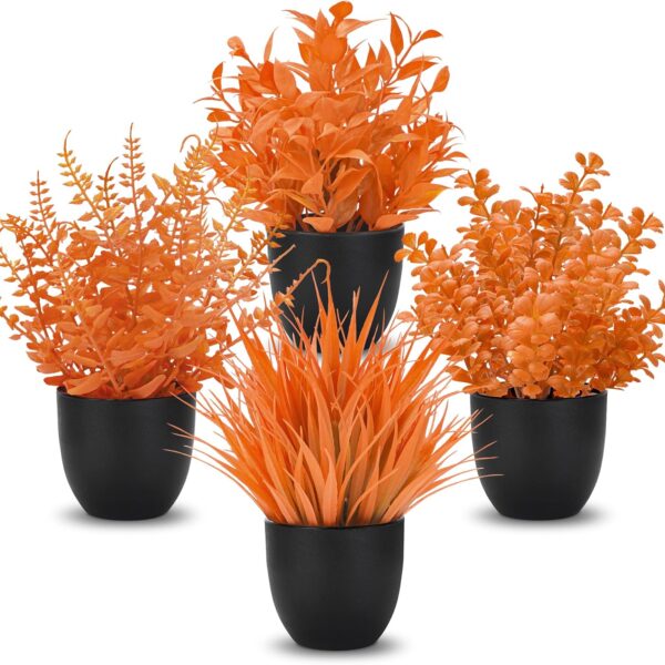 Fall Artificial Mums Black Pot Gothic Autumn Seasonal Decor Set